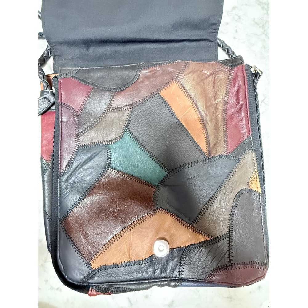 Unique Patchwork Leather Shoulder Bag Crossbody M… - image 3